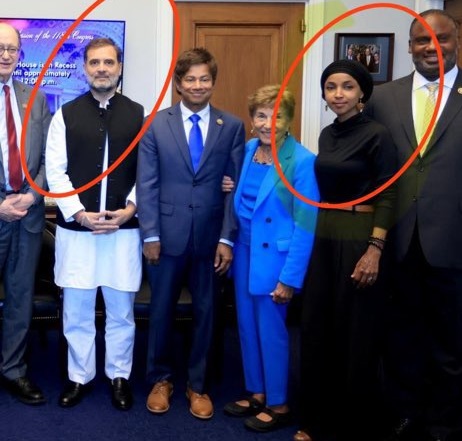 rahul gandhi with anti-india mp ilhan omar (red circle) in america.