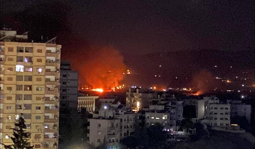 smoke rising after israeli air attack on syria.