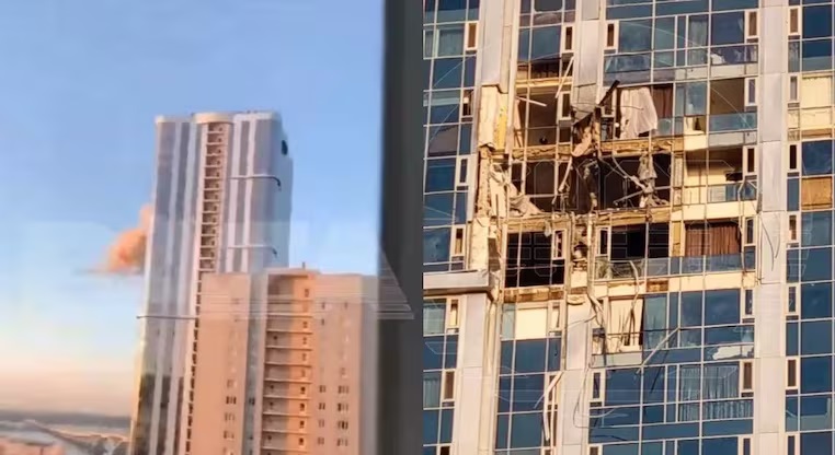 buildings damaged by drone attack in kazan.